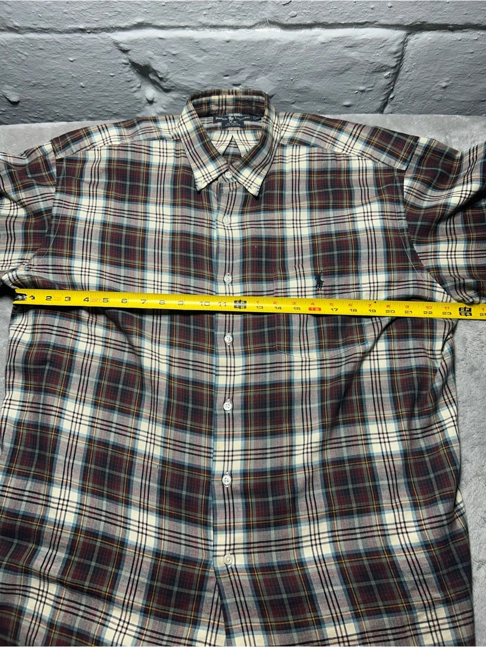 Ralph Lauren Men's XL Plaid Button-Down Shirt - Burgundy, Cream & Blue